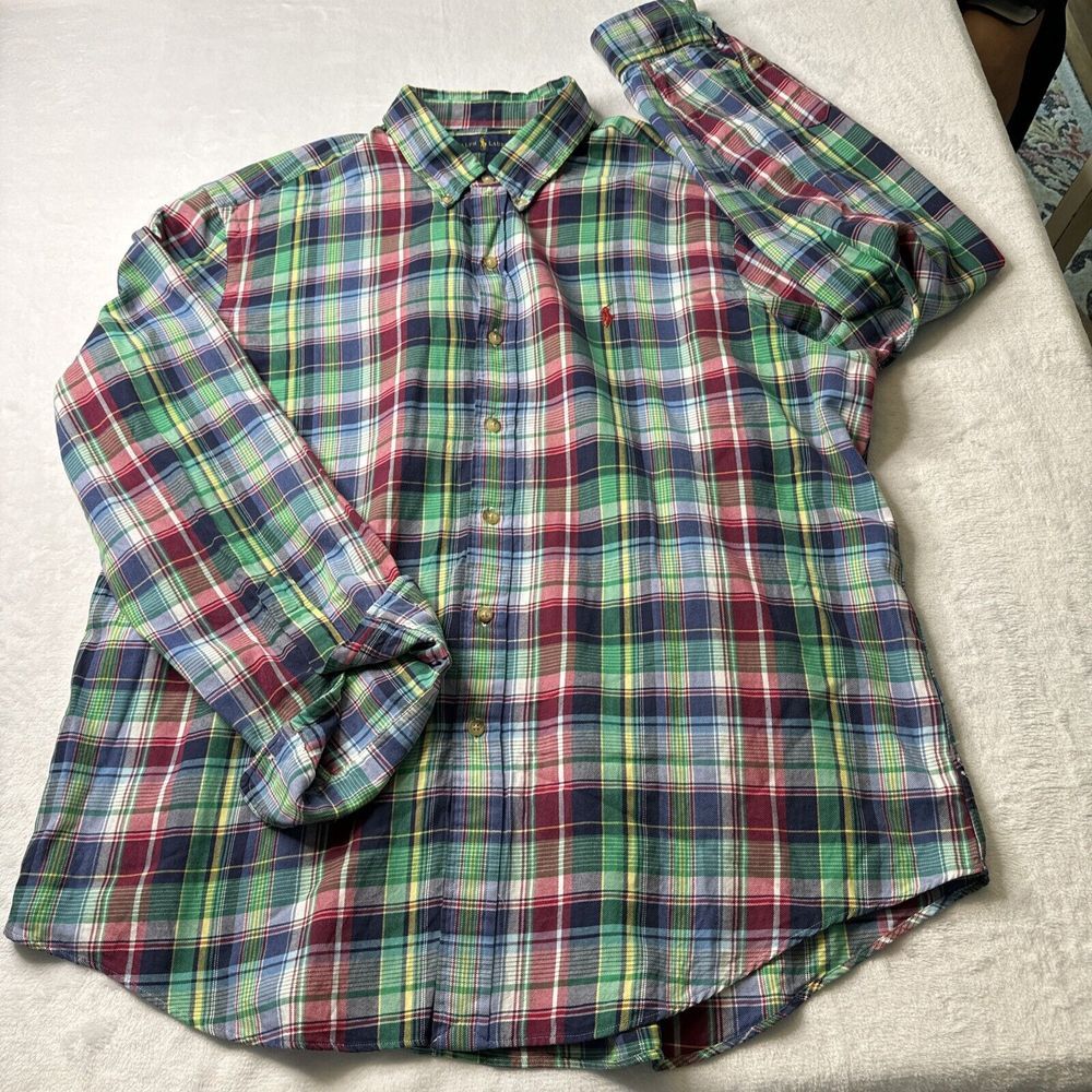 Chaps Ralph Lauren‎ MEDIUM Plaid Button Down Shirt Green/Blue Long Sleeve EUC - Picture 7 of 8